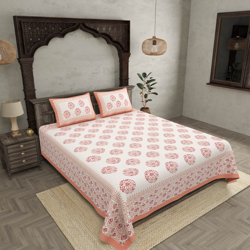 Floral Curl Peach Double Bedsheet