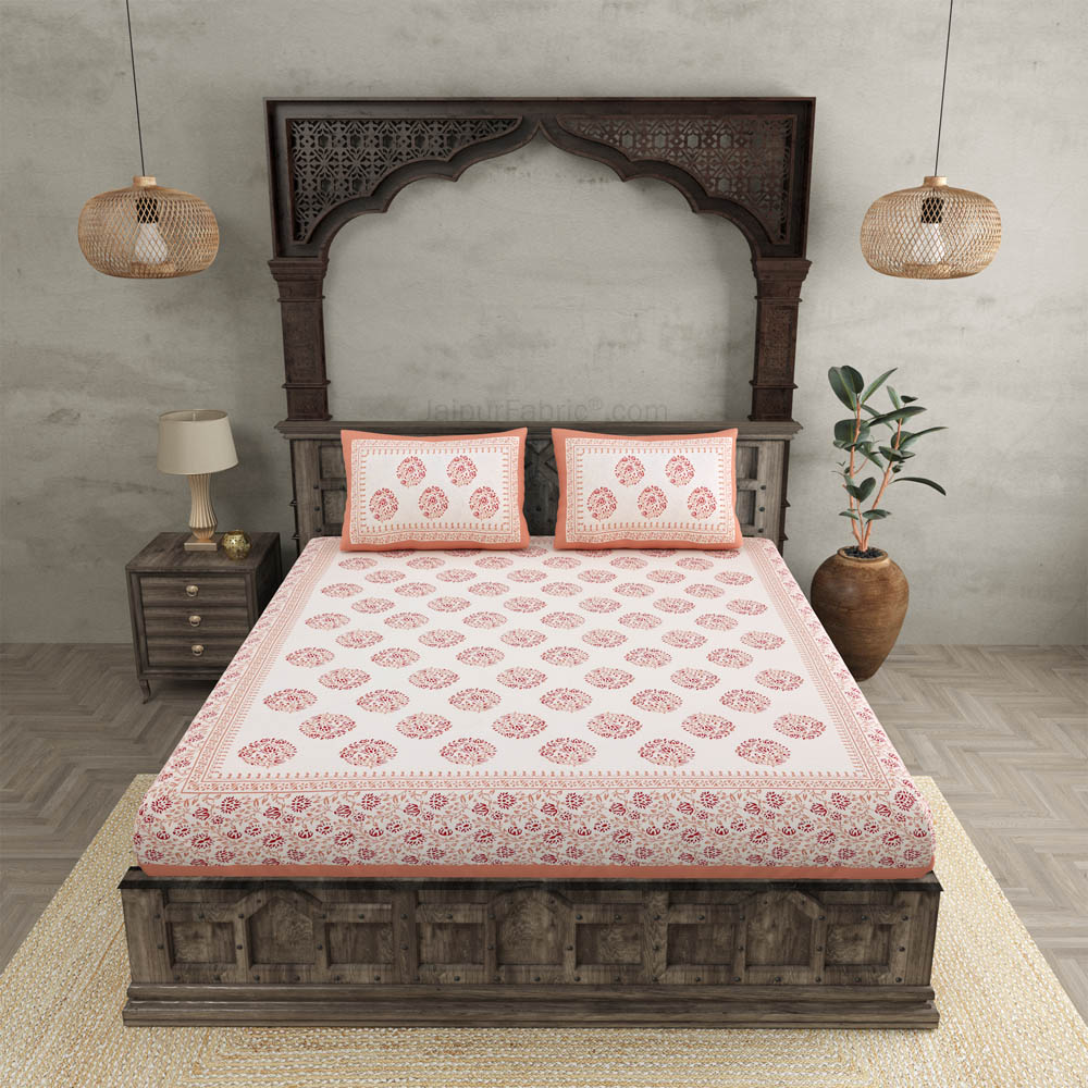 Floral Curl Peach Double Bedsheet