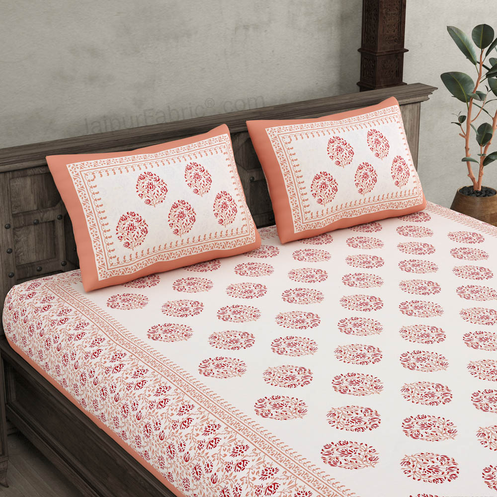 Floral Curl Peach Double Bedsheet