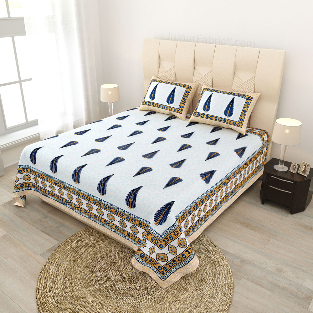 Ethnic Motif Blue Block Print Pure Cotton Double Bedsheet