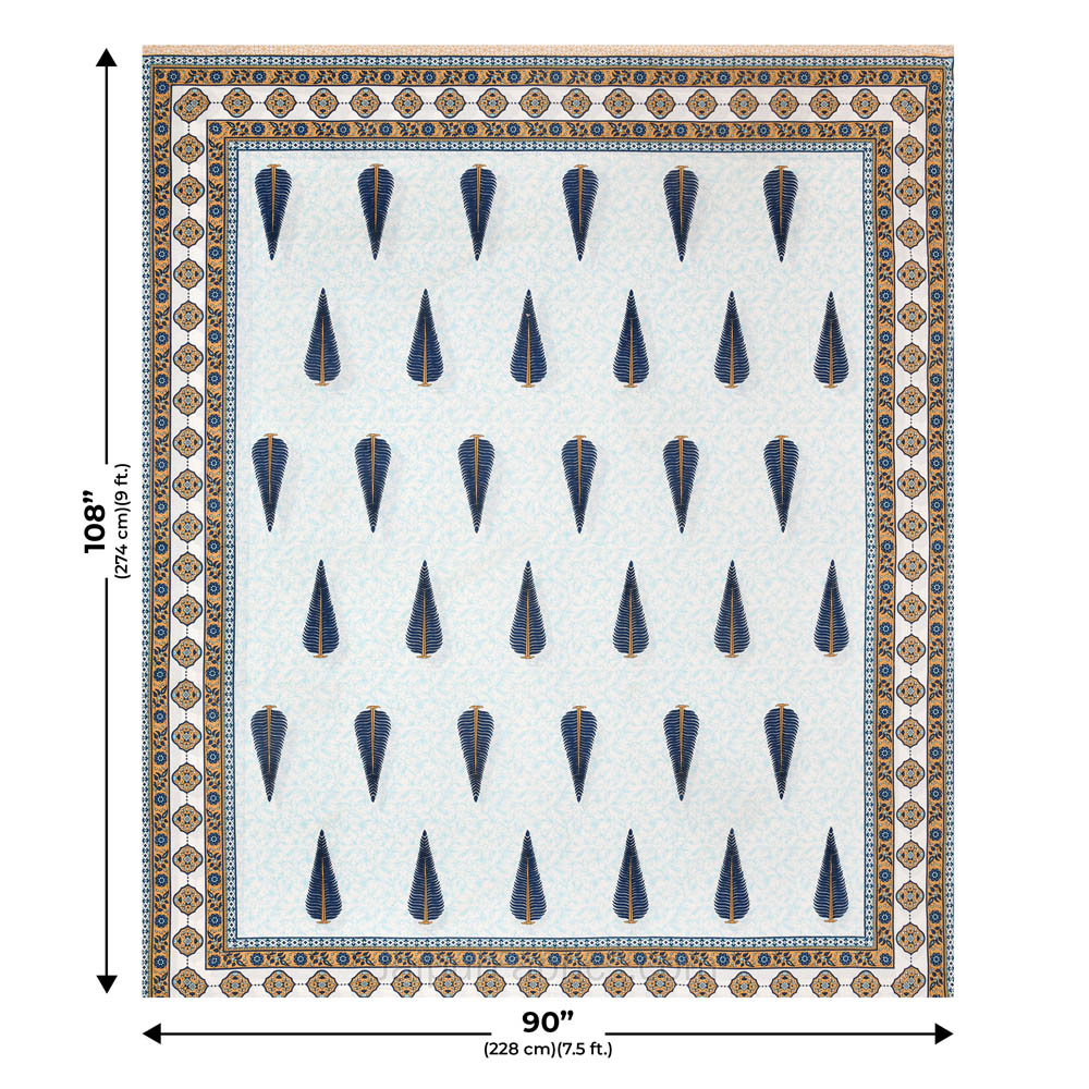 Ethnic Motif Blue Block Print Pure Cotton Double Bedsheet