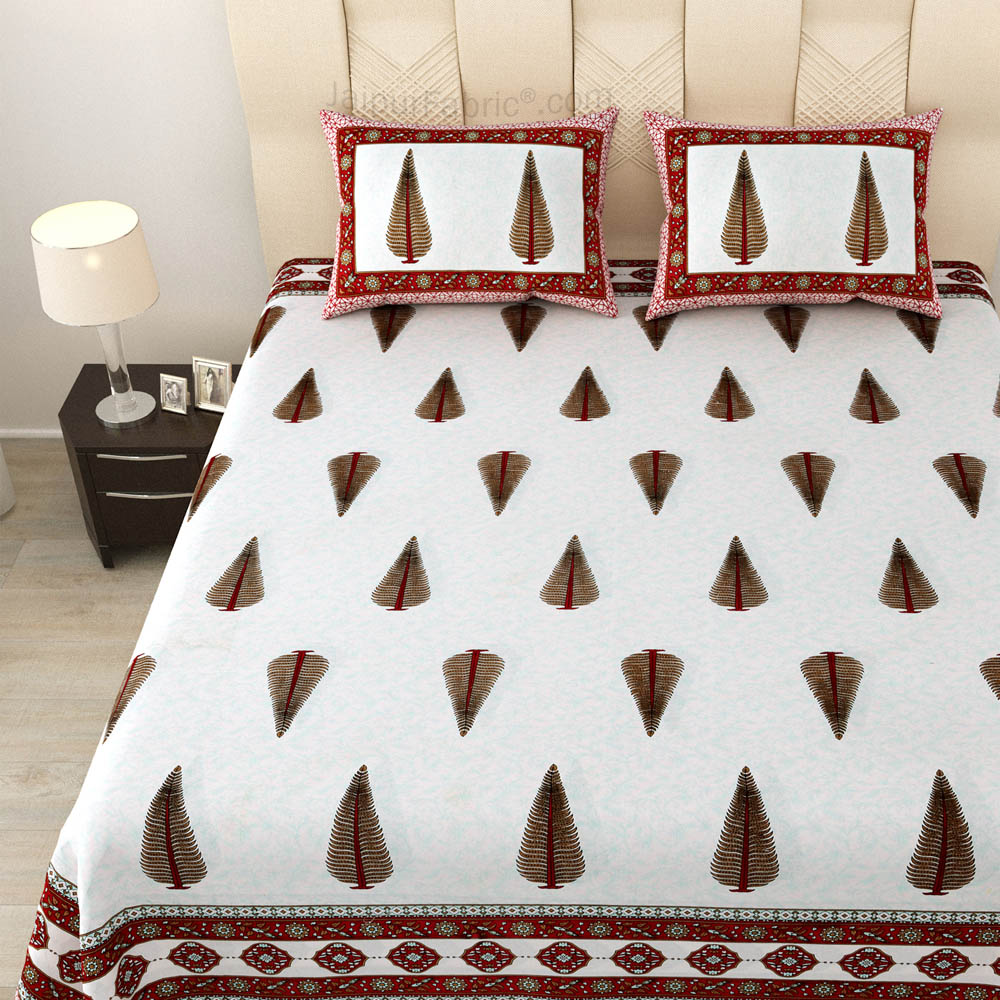 Ethnic Motif Maroon Block Print Pure Cotton Double Bedsheet