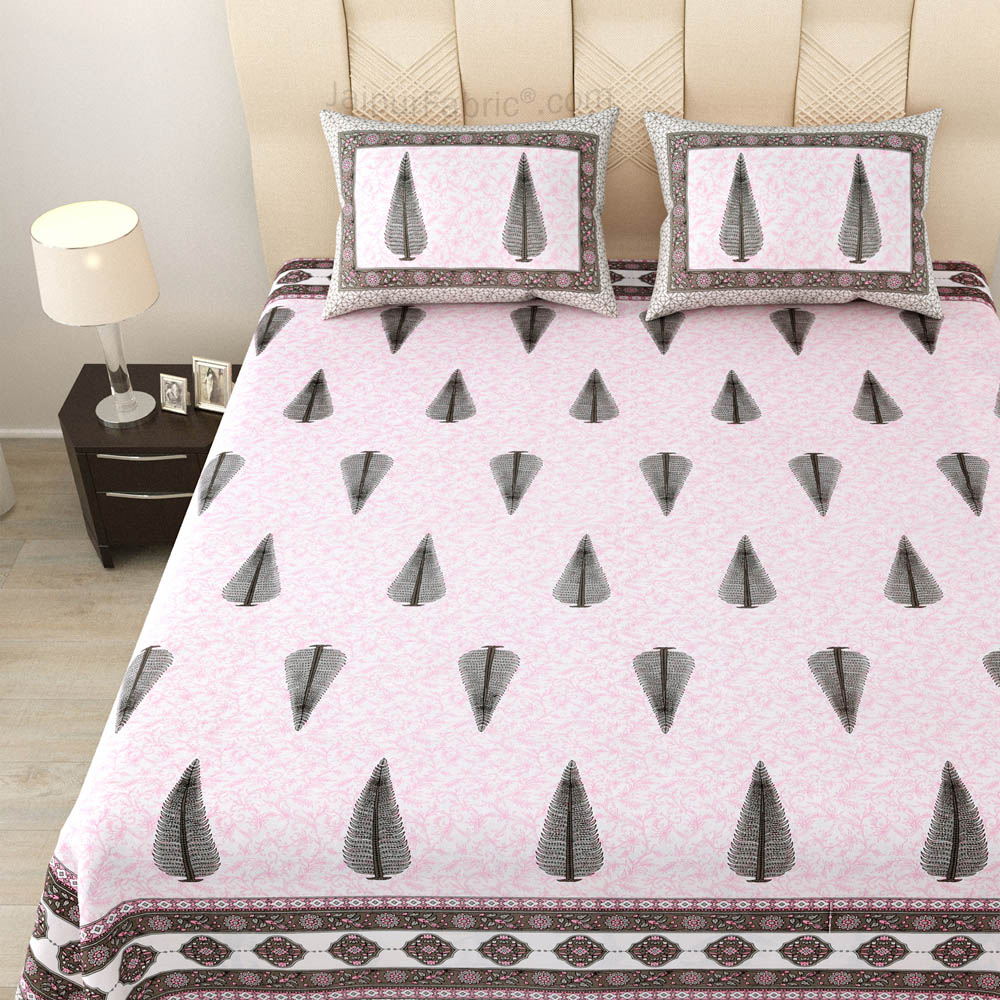 Ethnic Motif Pink Block Print Pure Cotton Double Bedsheet