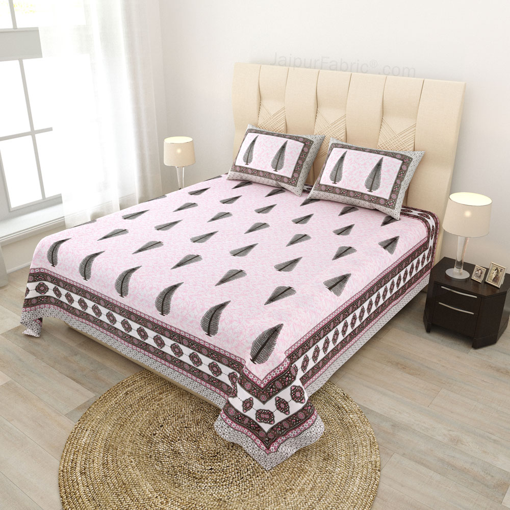 Ethnic Motif Pink Block Print Pure Cotton Double Bedsheet