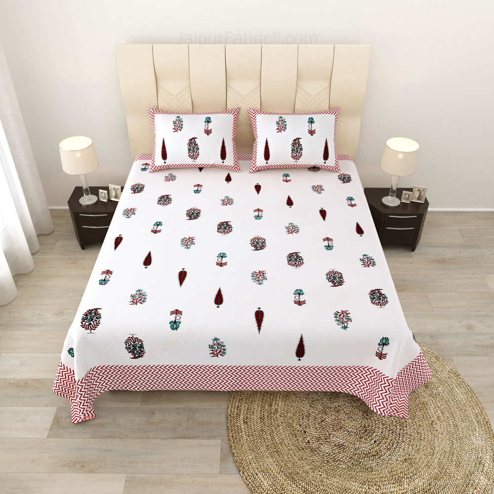 Folklore Fables Pink Block Print Pure Cotton Double Bedsheet