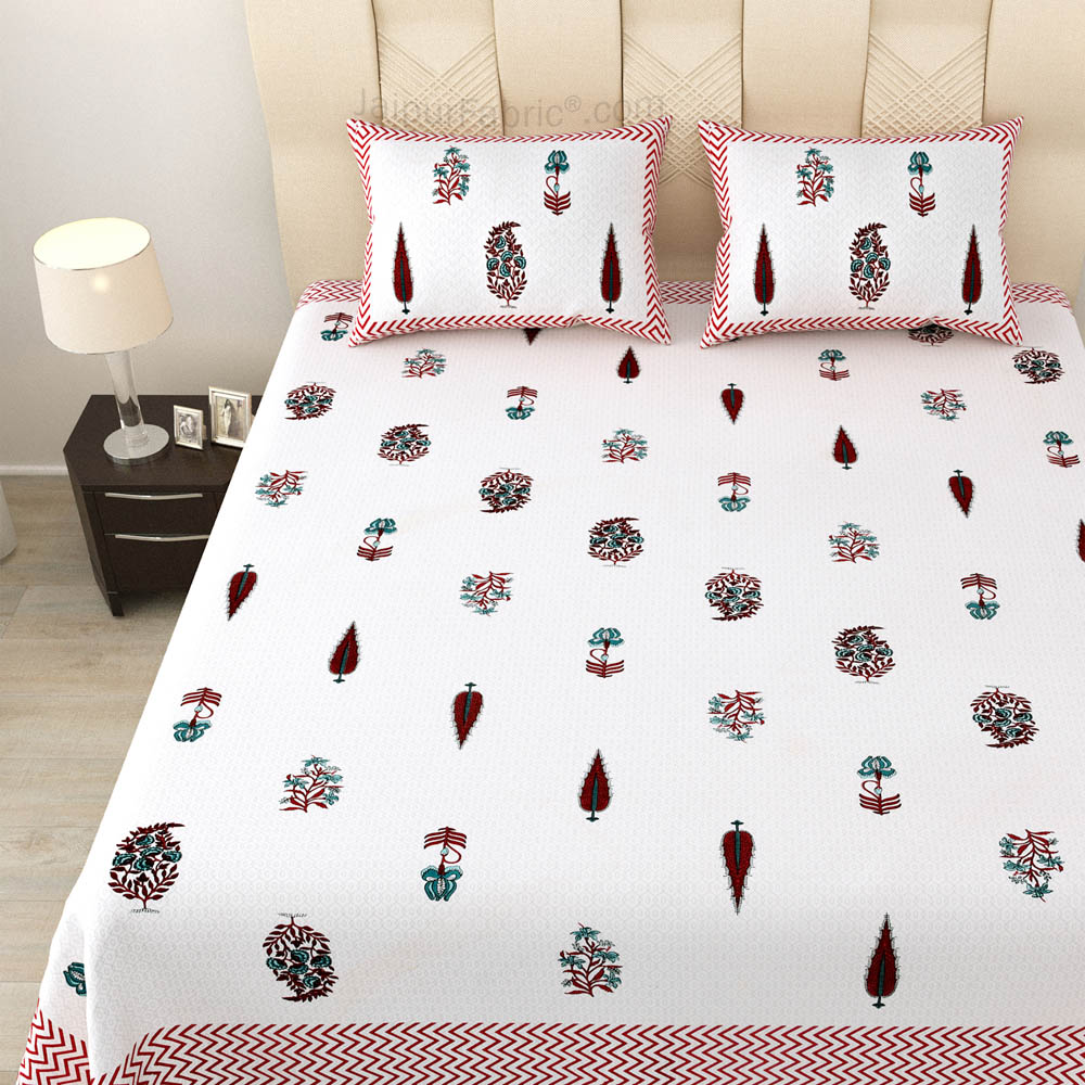 Folklore Fables Pink Block Print Pure Cotton Double Bedsheet