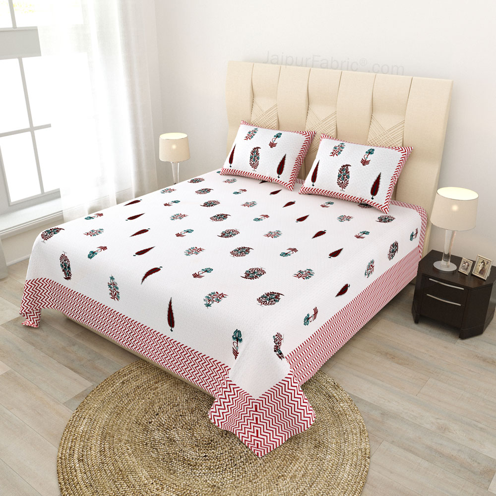 Folklore Fables Pink Block Print Pure Cotton Double Bedsheet