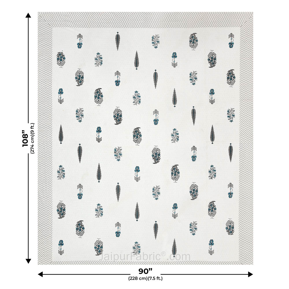 Folklore Fables Gray Block Print Pure Cotton Double Bedsheet