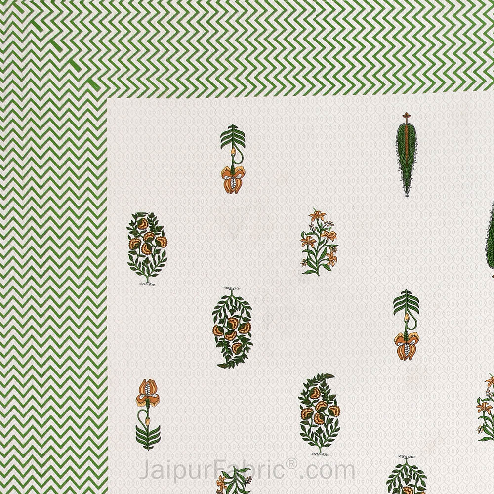 Folklore Fables Green Block Print Pure Cotton Double Bedsheet