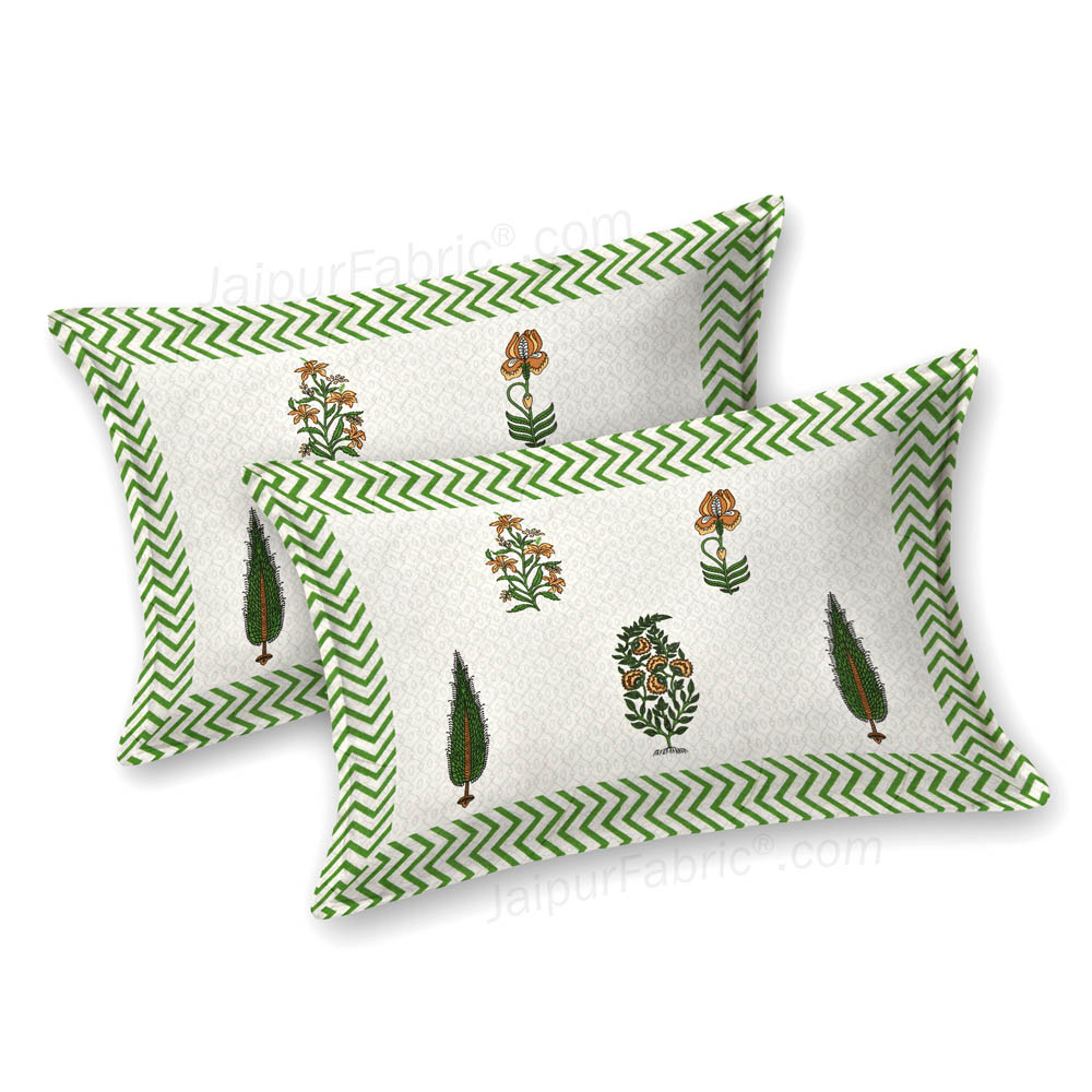 Folklore Fables Green Block Print Pure Cotton Double Bedsheet