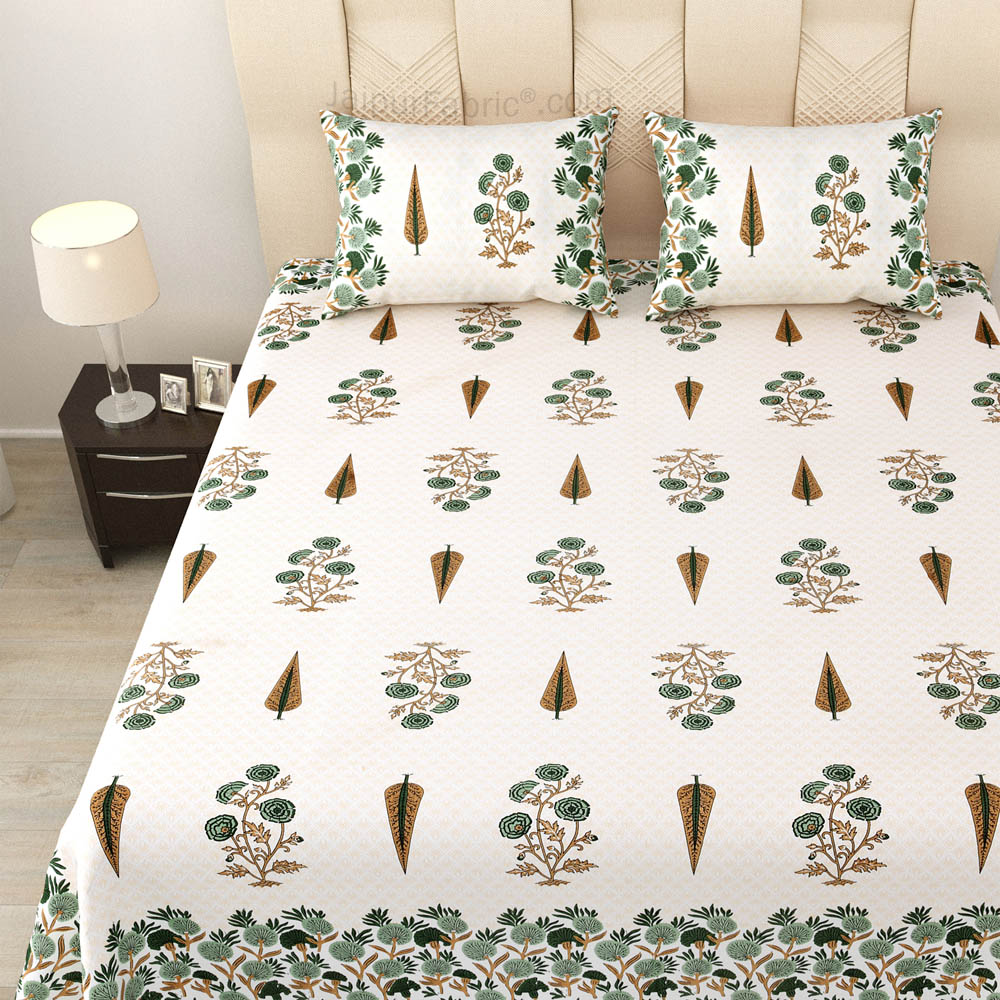 Natures Embrace Green Block Print Pure Cotton Double Bedsheet