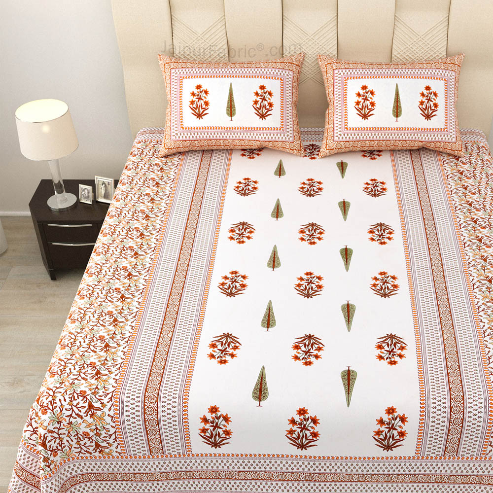 Serene Symmetry PeachBlock Print Pure Cotton Double Bedsheet