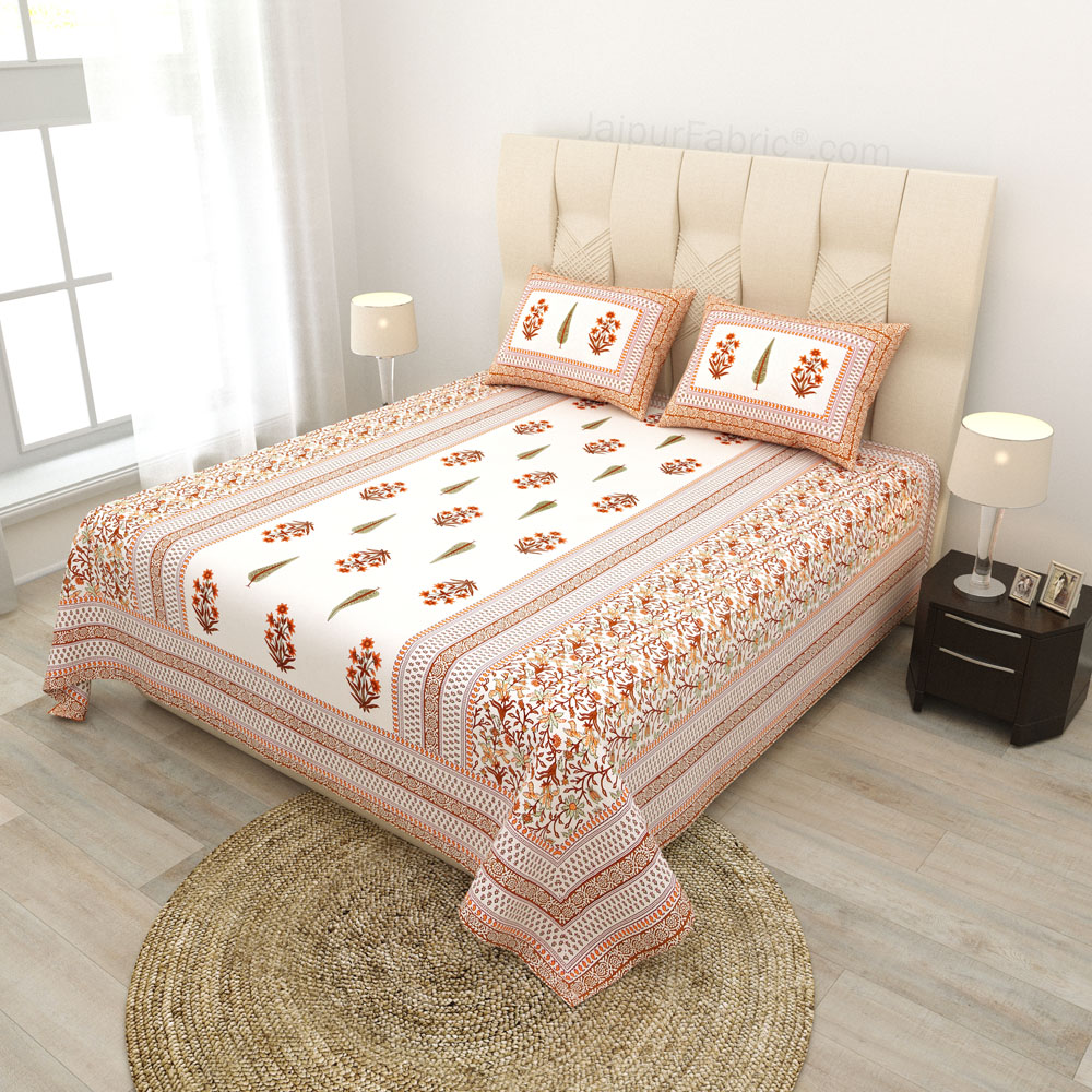 Serene Symmetry PeachBlock Print Pure Cotton Double Bedsheet