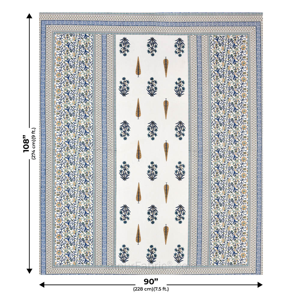 Serene Symmetry Blue Block Print Pure Cotton Double Bedsheet