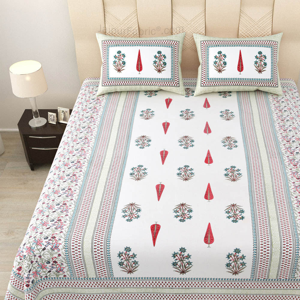 Serene Symmetry Gray Block Print Pure Cotton Double Bedsheet