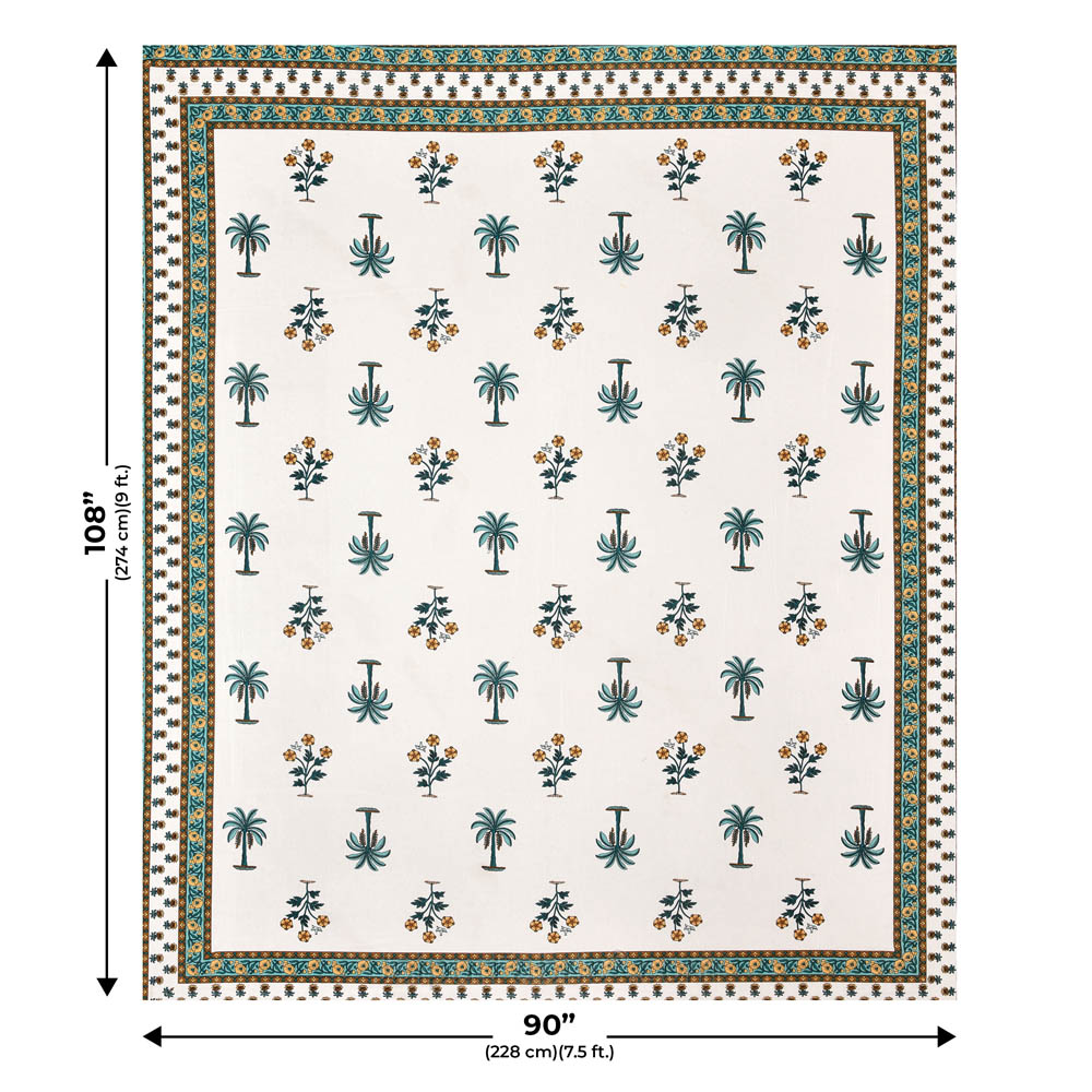 Cultural Mosaic SeaGreen Block Print Pure Cotton Double Bedsheet