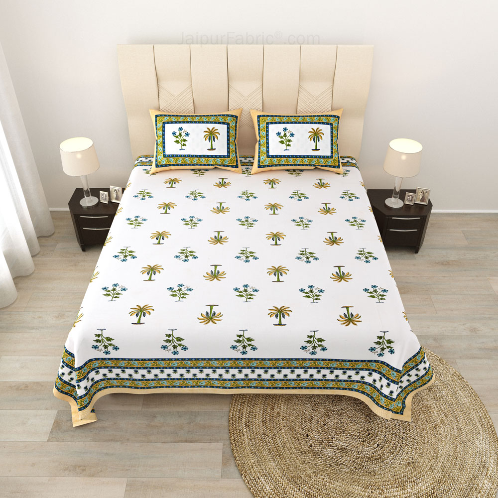 Cultural Mosaic Lemon Block Print Pure Cotton Double Bedsheet