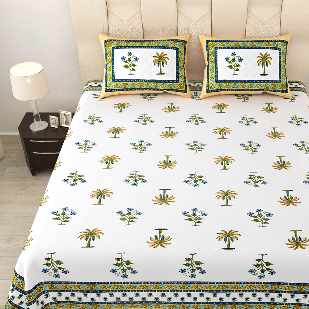 Cultural Mosaic Lemon Block Print Pure Cotton Double Bedsheet