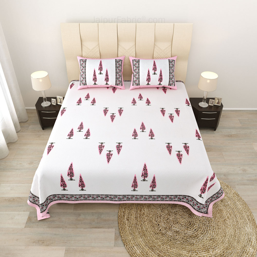 Elemental Elegance PinkBerry Block Print Pure Cotton Double Bedsheet