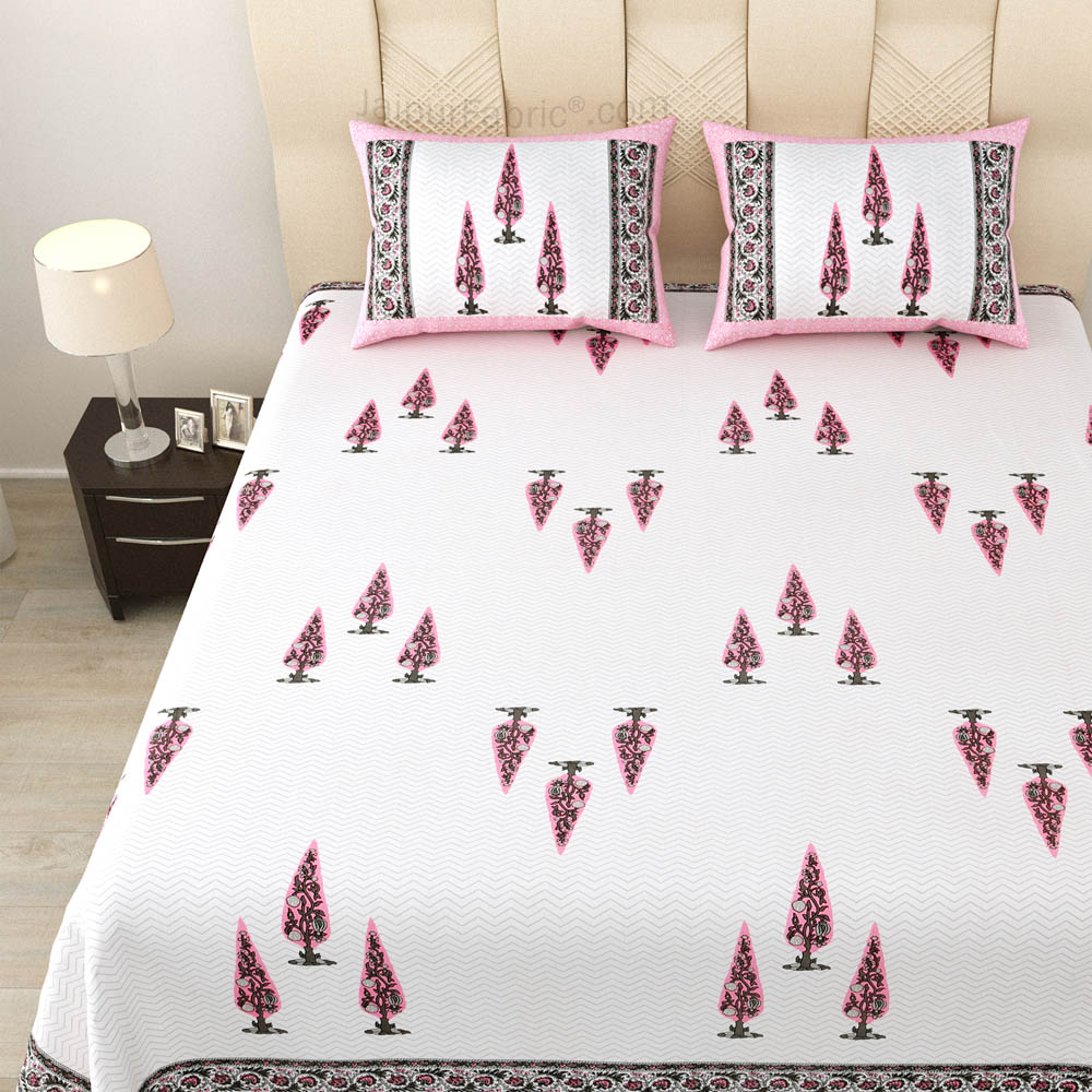 Elemental Elegance PinkBerry Block Print Pure Cotton Double Bedsheet