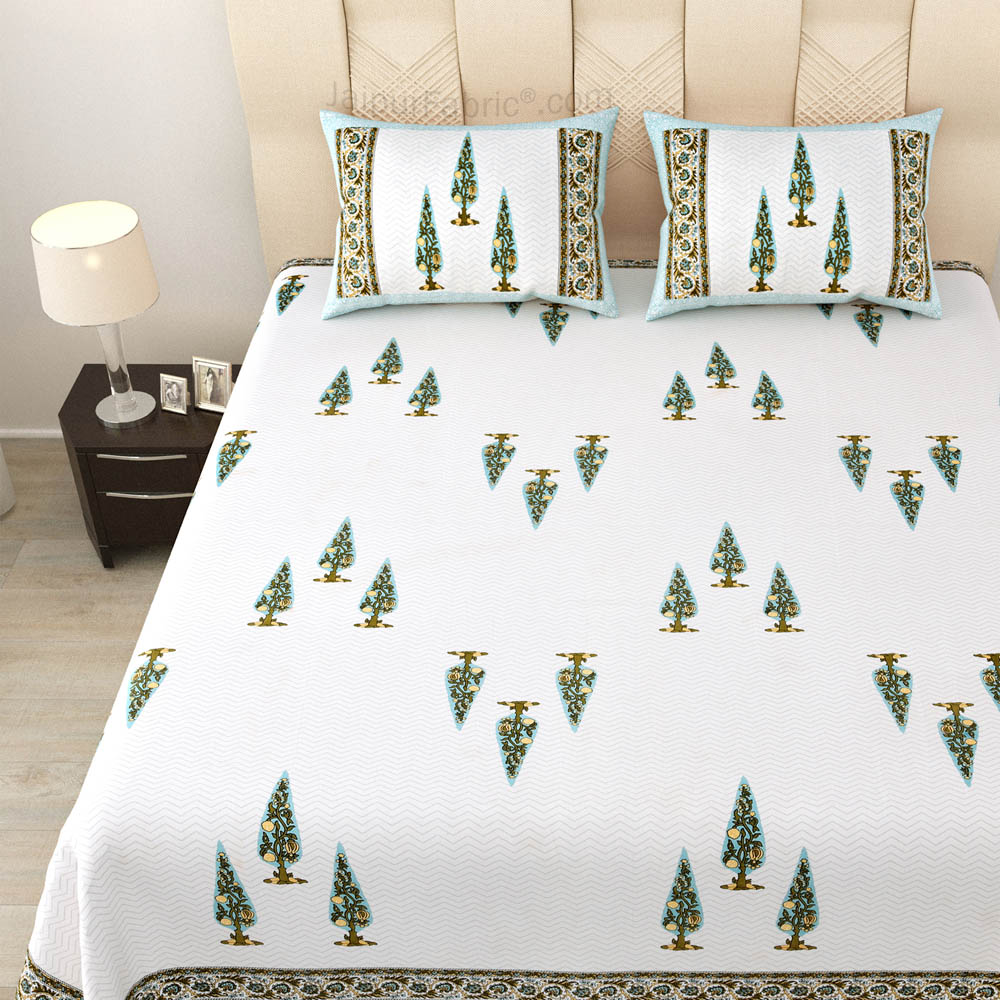 Elemental Elegance Green Block Print Pure Cotton Double Bedsheet