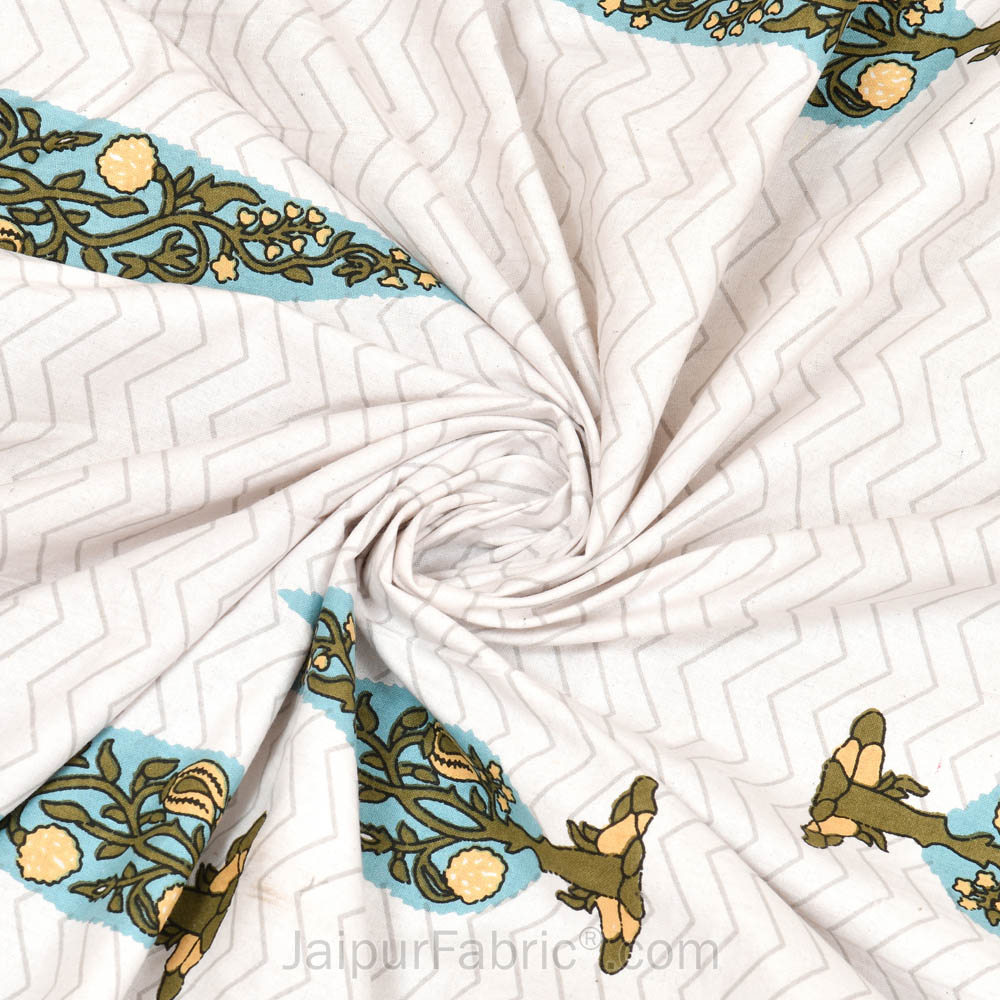 Elemental Elegance Green Block Print Pure Cotton Double Bedsheet