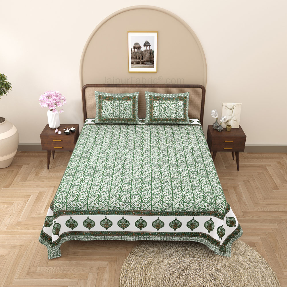 Rustic Rhythms Green Block Print Pure Cotton Double Bedsheet