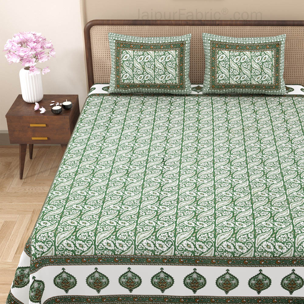 Rustic Rhythms Green Block Print Pure Cotton Double Bedsheet