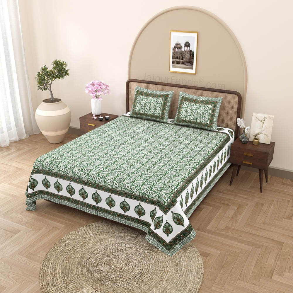 Rustic Rhythms Green Block Print Pure Cotton Double Bedsheet