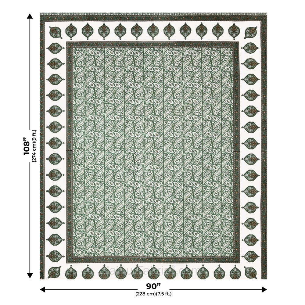 Rustic Rhythms Green Block Print Pure Cotton Double Bedsheet