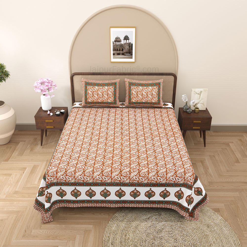 Rustic Rhythms Peach Block Print Pure Cotton Double Bedsheet