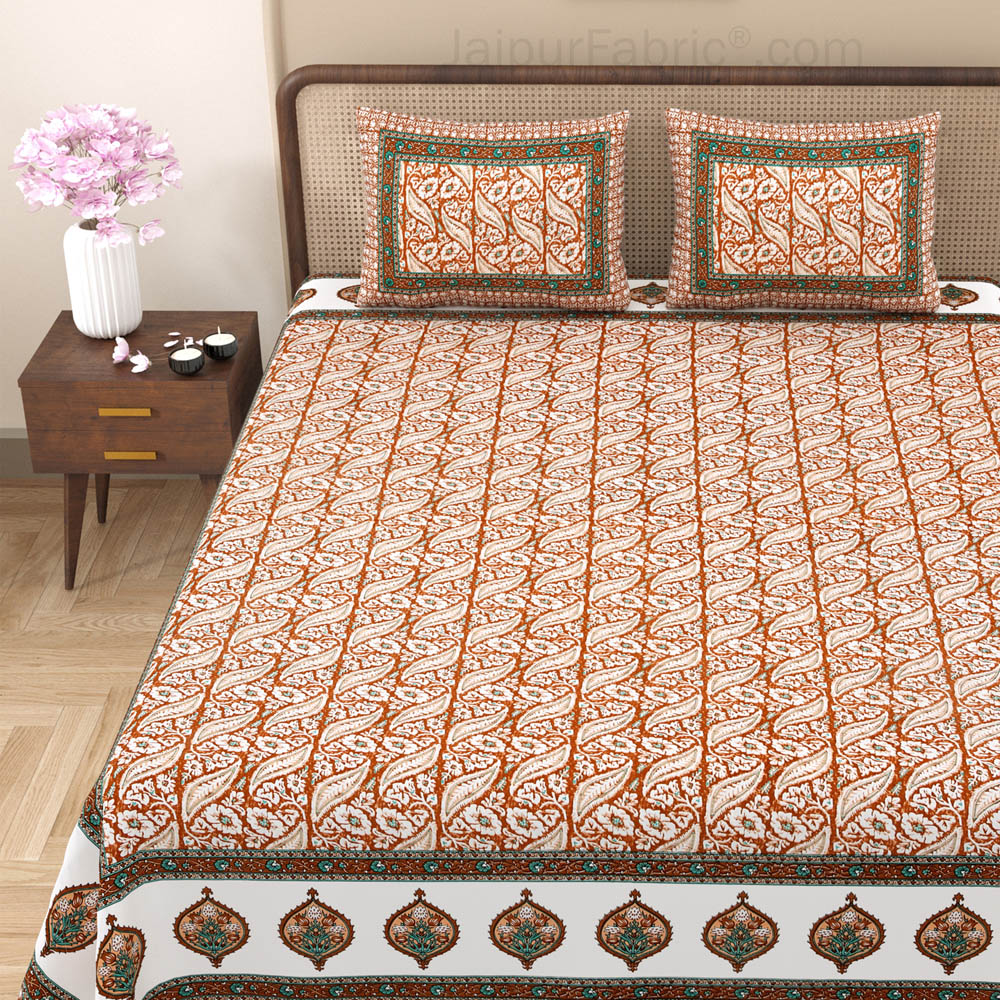 Rustic Rhythms Peach Block Print Pure Cotton Double Bedsheet