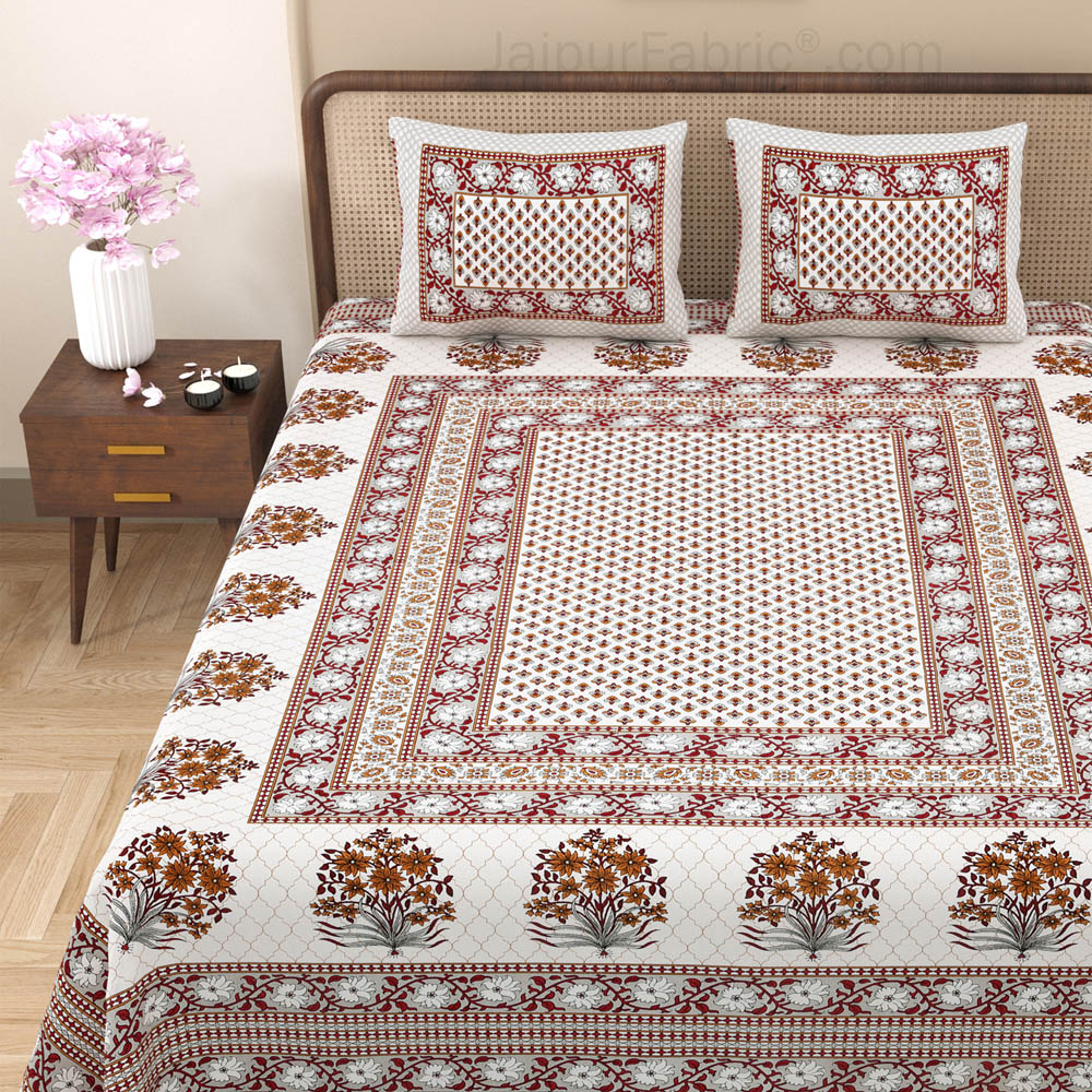 Heritage Hues Pinkish Block Print Pure Cotton Double Bedsheet