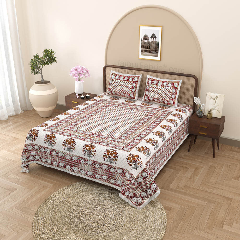 Heritage Hues Pinkish Block Print Pure Cotton Double Bedsheet