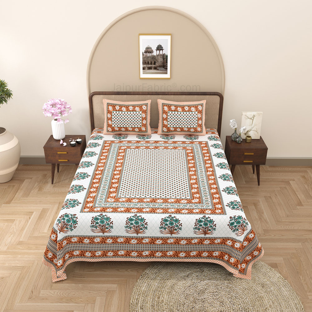 Heritage Hues Mustardy Block Print Pure Cotton Double Bedsheet