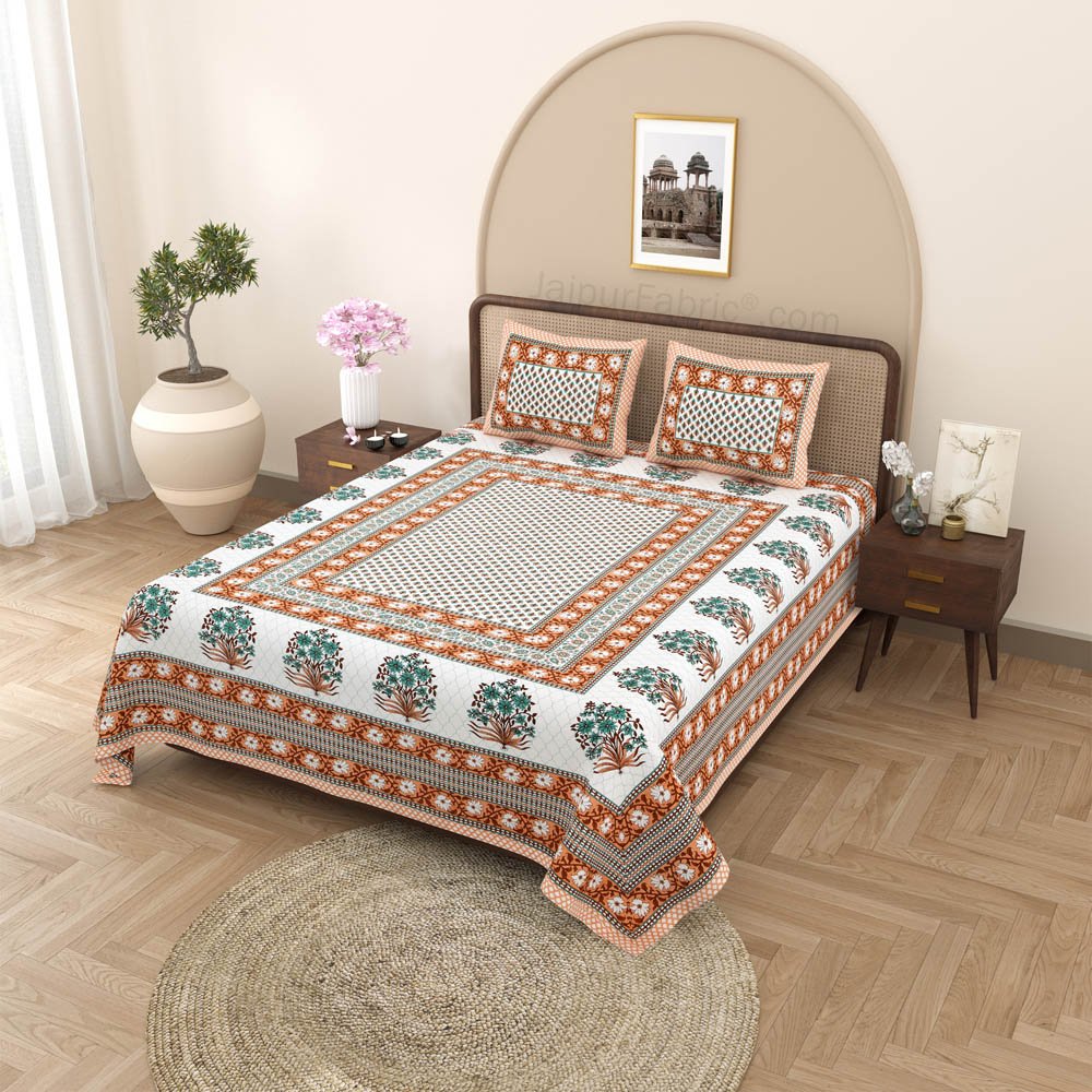 Heritage Hues Mustardy Block Print Pure Cotton Double Bedsheet