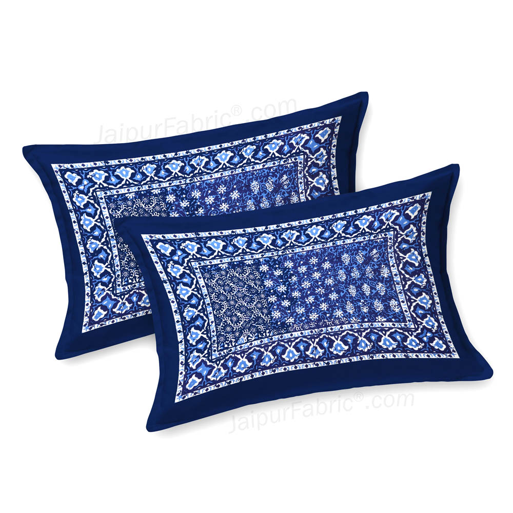 Blue Cubicals Dabu Print Jaipuri Double Bedsheet