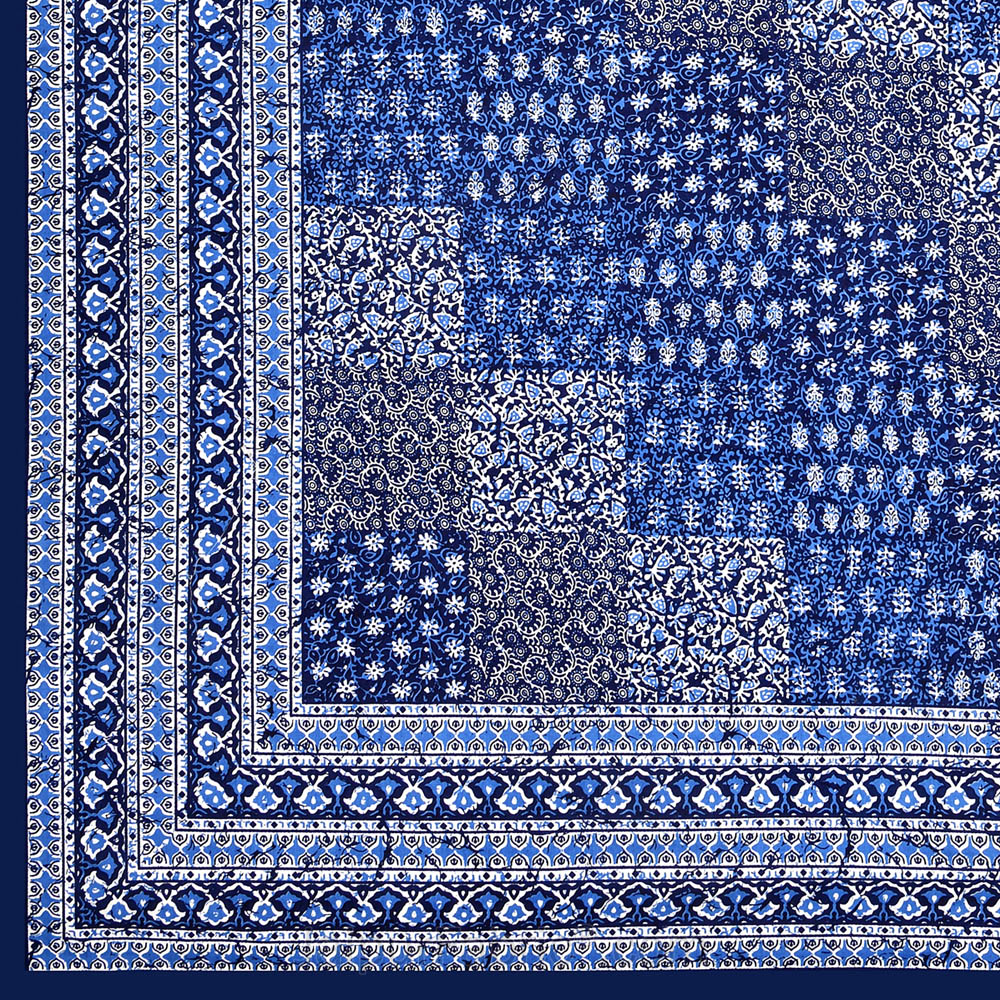 Blue Cubicals Dabu Print Jaipuri Double Bedsheet