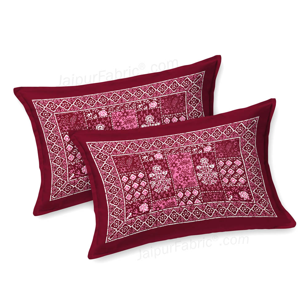 Maroon Floral Polygons Dabu Print Jaipuri Double Bedsheet