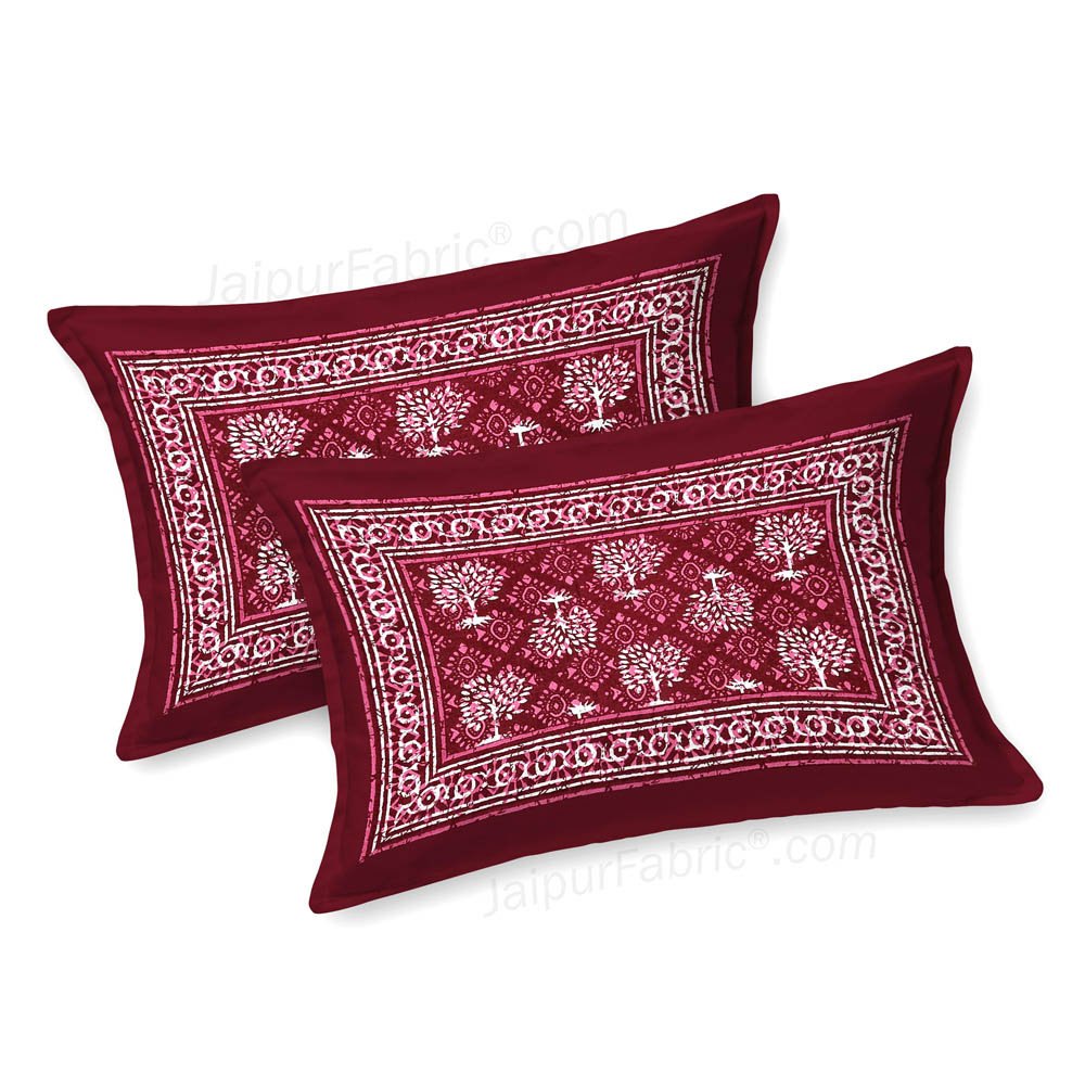 Maroon Topiary Dabu Print Jaipuri Double Bedsheet