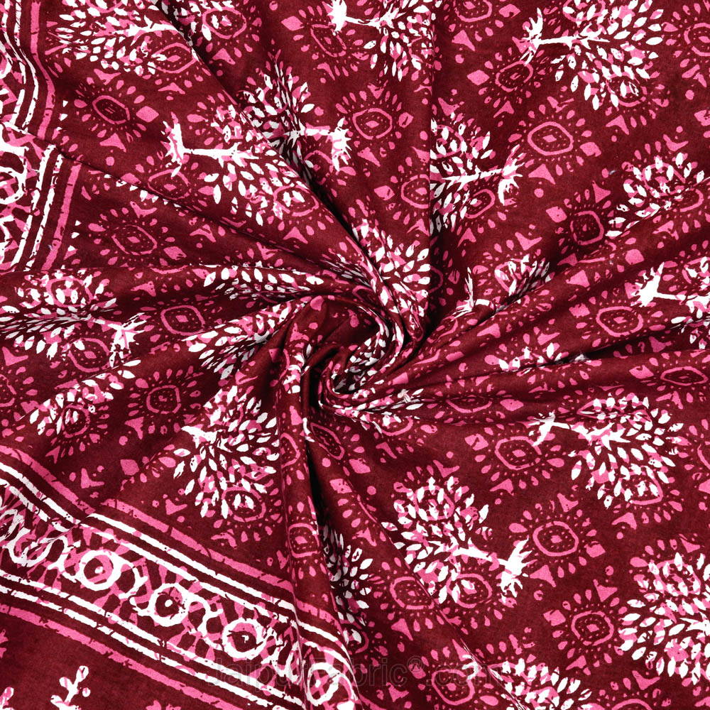 Maroon Topiary Dabu Print Jaipuri Double Bedsheet