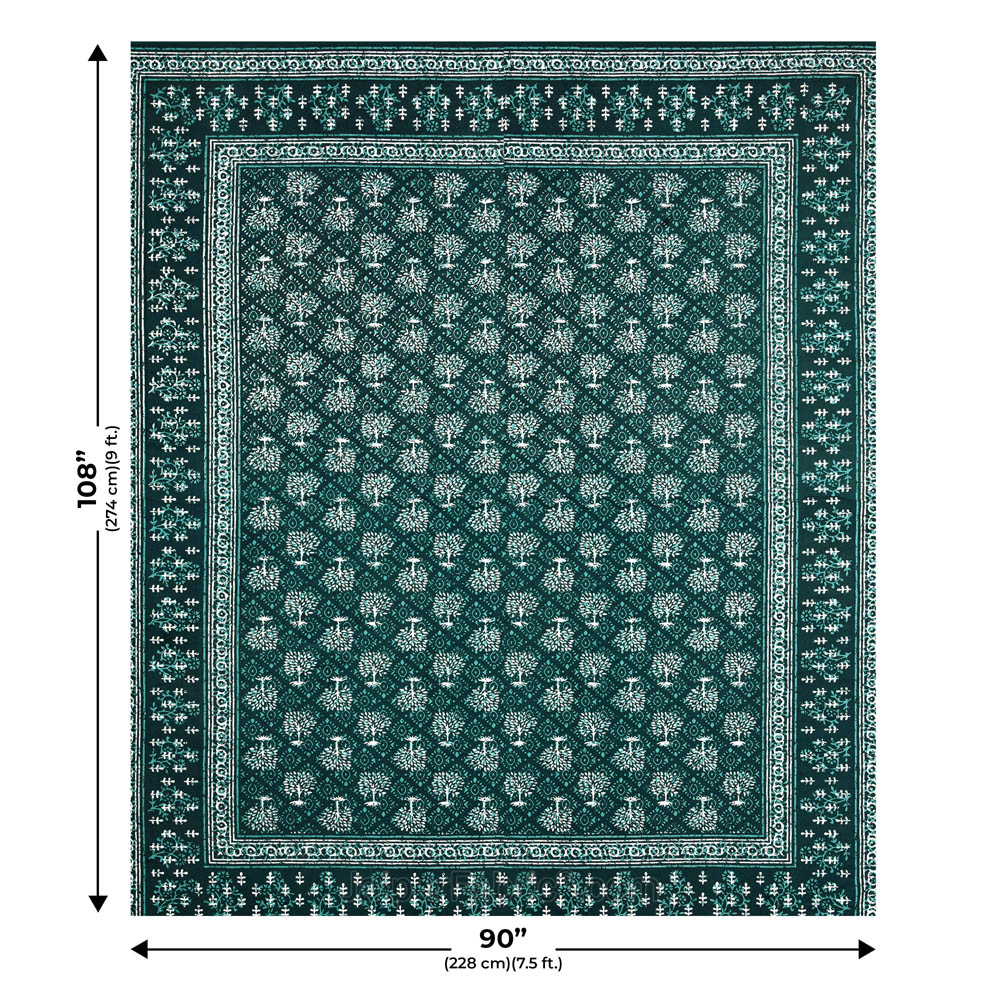 Green Topiary Dabu Print Jaipuri Double Bedsheet