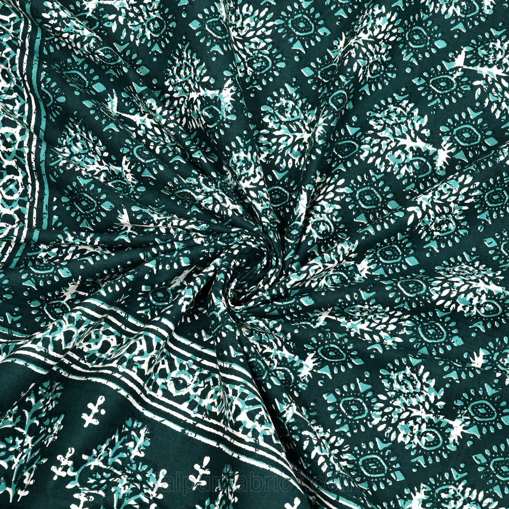 Green Topiary Dabu Print Jaipuri Double Bedsheet