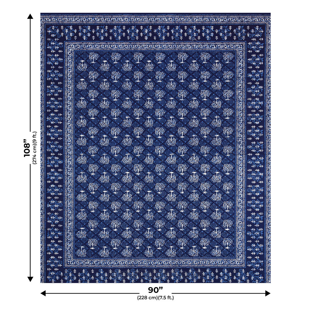 Blue Topiary Dabu Print Jaipuri Double Bedsheet