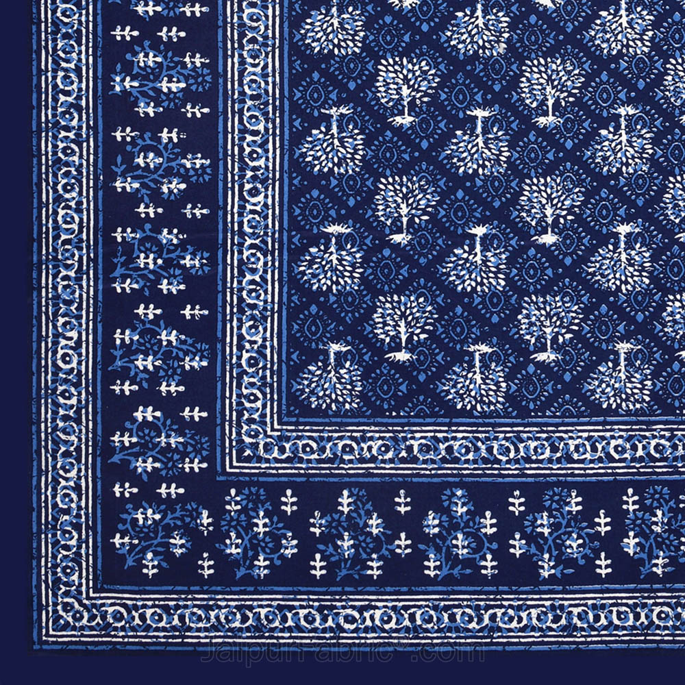 Blue Topiary Dabu Print Jaipuri Double Bedsheet