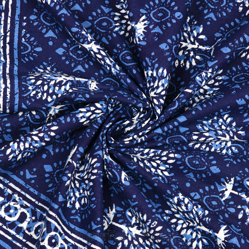 Blue Topiary Dabu Print Jaipuri Double Bedsheet