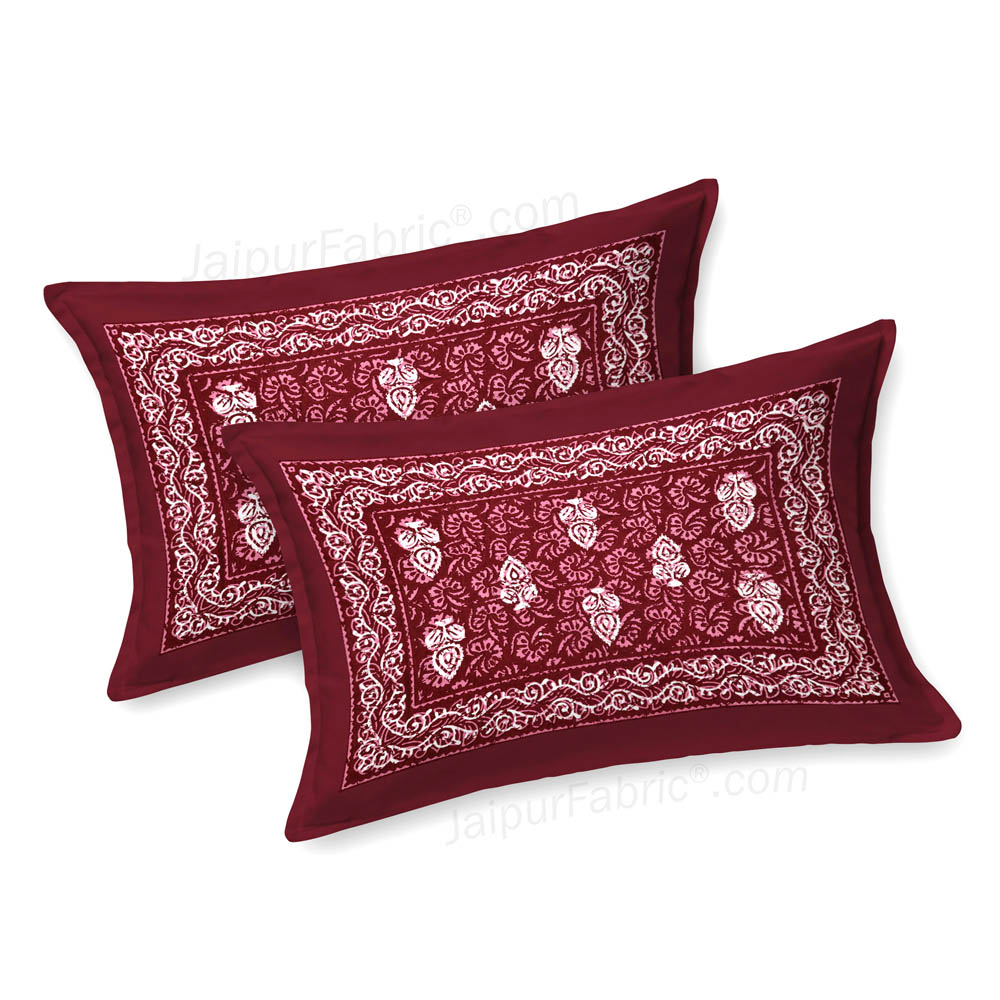 Maroon Conic Dabu Print Jaipuri Double Bedsheet