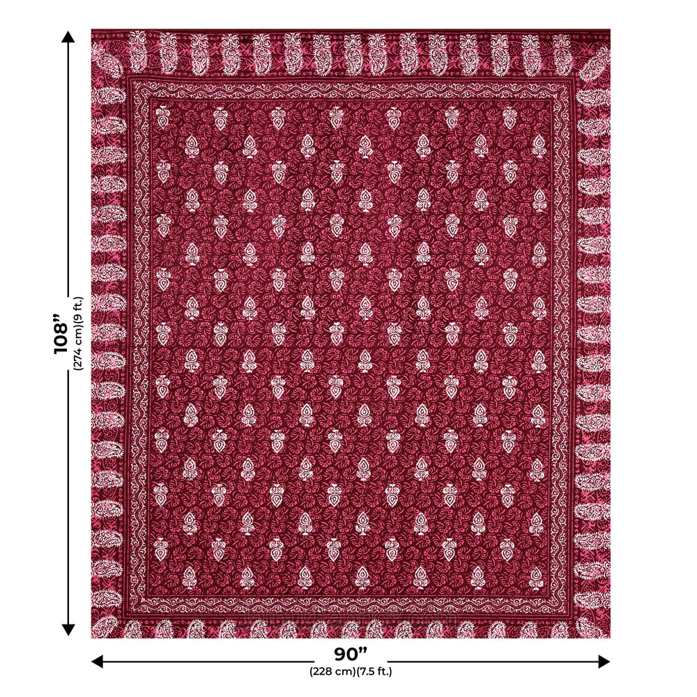 Maroon Conic Dabu Print Jaipuri Double Bedsheet