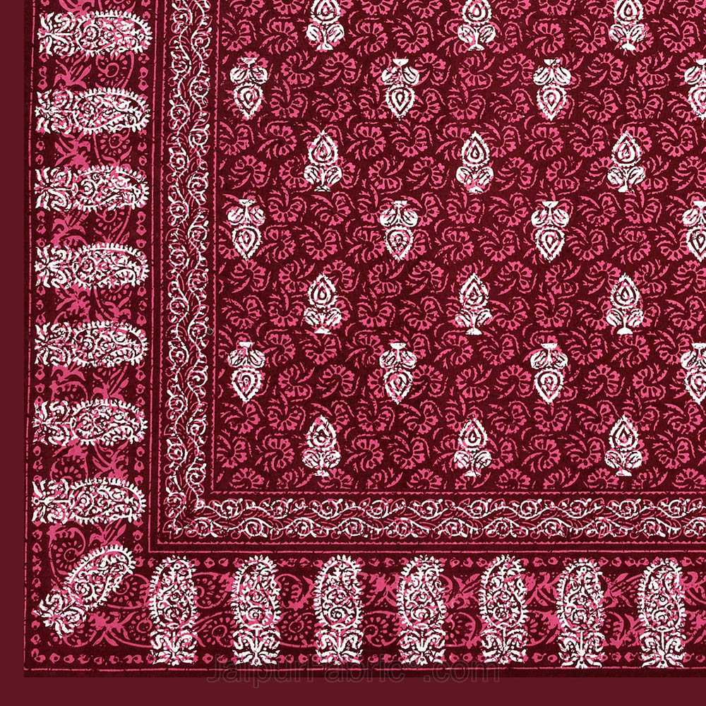 Maroon Conic Dabu Print Jaipuri Double Bedsheet