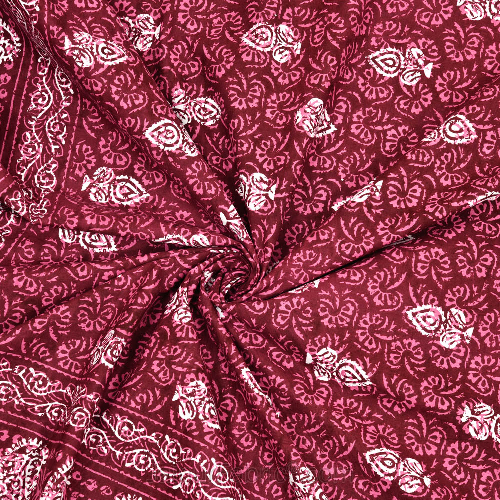 Maroon Conic Dabu Print Jaipuri Double Bedsheet